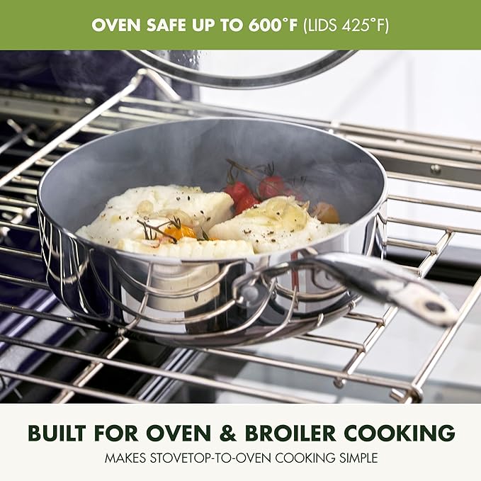 GreenPan Valencia Pro Tri-Ply Stainless Steel 9 Piece Cookware Set, PFAS-Free Ceramic Nonstick Coating, Induction Ready Pots & Pans, All Cooktops, Dishwasher & Oven Safe to 600F