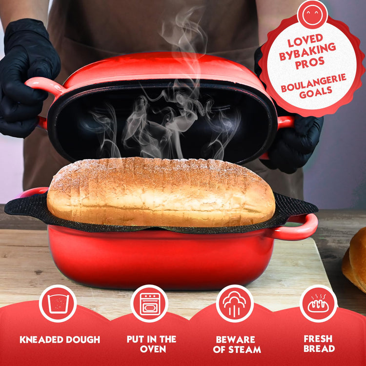 Dutch Oven 2.5QT Bread Pans with Silicone Liner for Bread Baking