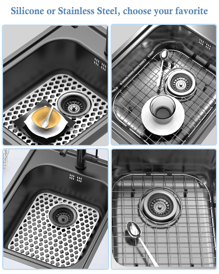 2 Pack Silicone Sink Protector Mat for Kitchen Sink Rear Drian White