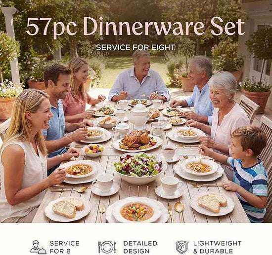Joseph Sedgh Collection "Sandra" 57-Piece Bone China Dinnerware Set, Service for 8, Blush Pink and Gold