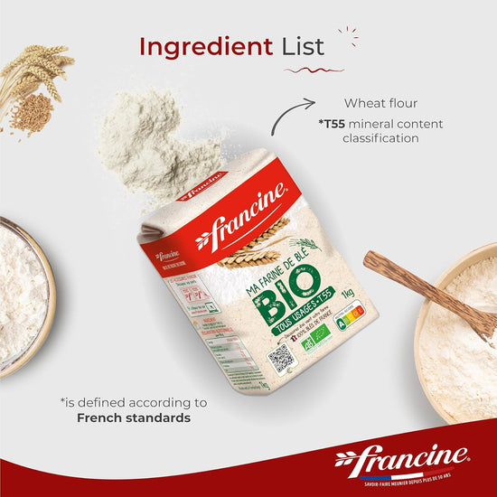 Francine Farne de Ble Bio - French T55 Organic All Purpose Flour (3 Pack, Total of 3kg) - Nestoria