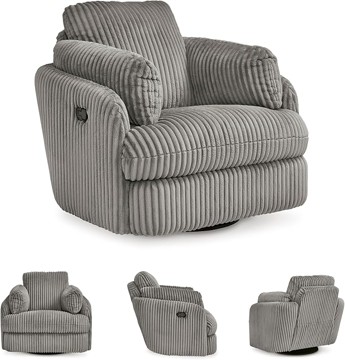 Signature Design by Ashley Tie-Breaker Swivel Glider Recliner, 2 Bolster Pillows, Hidden Storage, Fabric Upholstery, 41.38" W x 40.25" D x 39.75" H, Light Gray