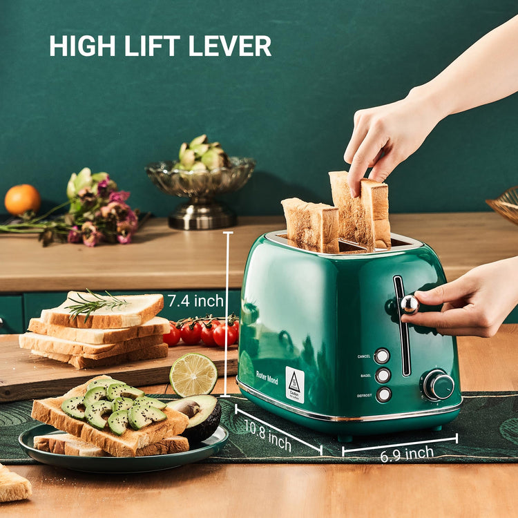2 Slice Toaster Retro Stainless Steel with Bagel