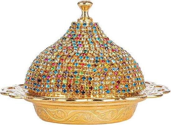 Alisveristime Crystal Embellished Turkish Coffee Set – 27 Pieces – Decorative Zamac Espresso Cups, Saucers and Sugar Bowl with Tray – Available in Three Color Variations (Multi)