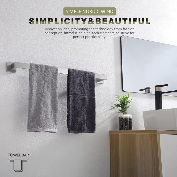 KOKOSIRI 24-Inch Single Towel Bar, Bathroom Kitchen Towel Holder, Wall Mounted SUS304 Stainless Steel Towel Rack, Brushed Nickel, B4003BR-L24