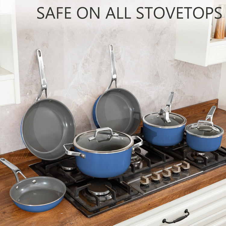 Blue 10 Piece Ceramic Cookware Set