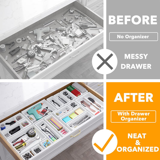 21 Piece Bamboo Drawer Organizer Storage Boxes Set