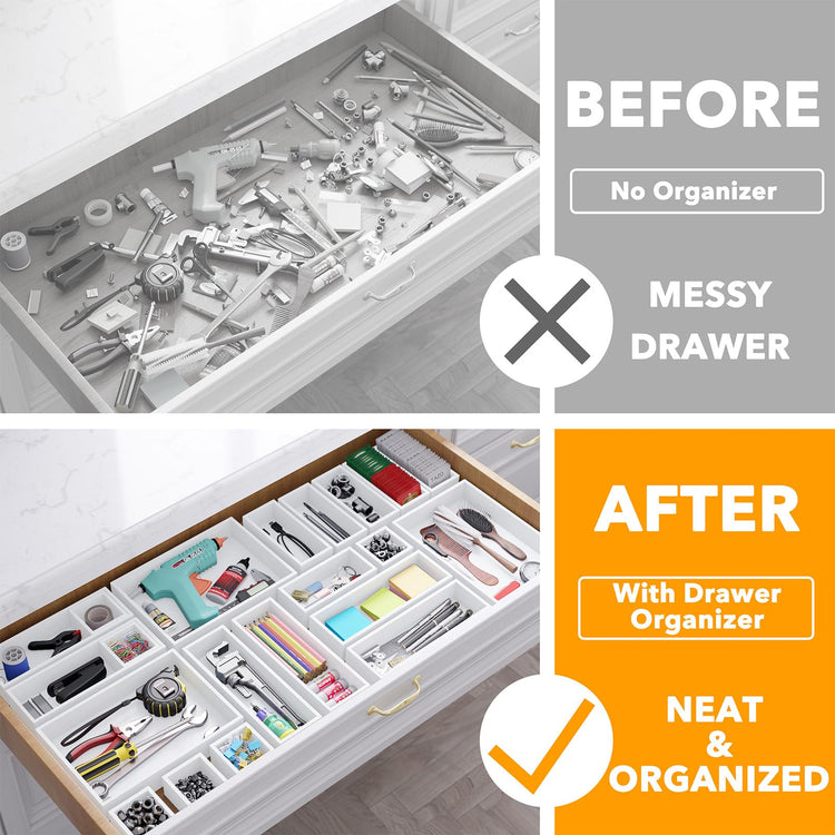 21 Piece Bamboo Drawer Organizer Storage Boxes Set