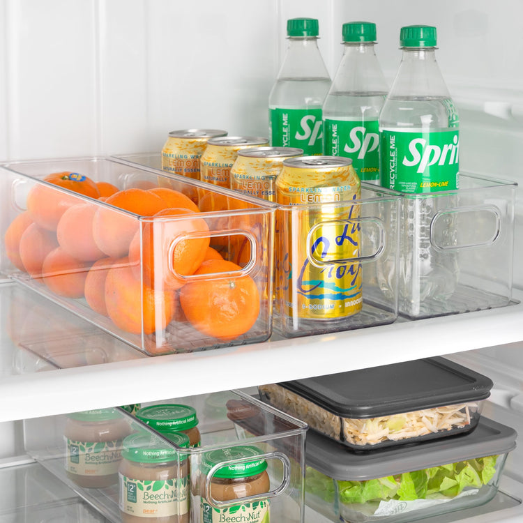 Plastic Food Storage 4 Pack Clear Container Bin with Handles for Organizing Kitchen (4 Count)