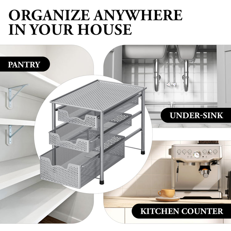 Stackable 3 Tier Sliding Basket Organizer Drawer (3 Count)