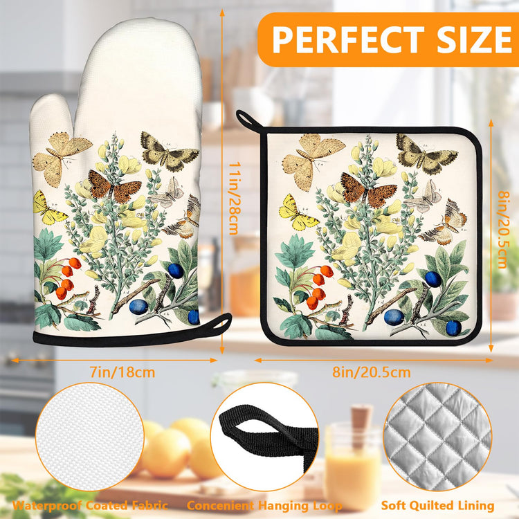 Wildflowers Butterfly Oven Mitts and Pot Holders Sets 4Pcs