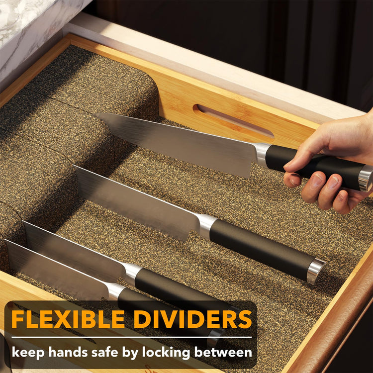 Large Knife Drawer Organizer Bamboo Insert Dock