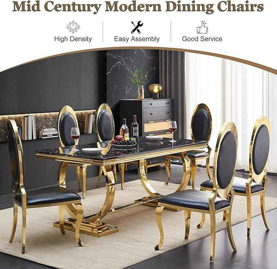 Modern Dining Chairs Set of 4, Luxury Faux Leather Upholstered Armless Dining Room Chair with Mirrored Stainless Steel Gold Legs, Mid Century Accent for Wedding Party Banquet Reception, White