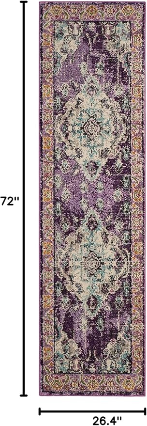 SAFAVIEH Monaco Collection Runner Rug - 2'2" x 6', Violet & Light Blue, Non-Shedding & Easy to Clean, Distressed Medallion Design, Ideal for Hallway, Foyer, Entryway, Kitchen, Bedroom (MNC243L)