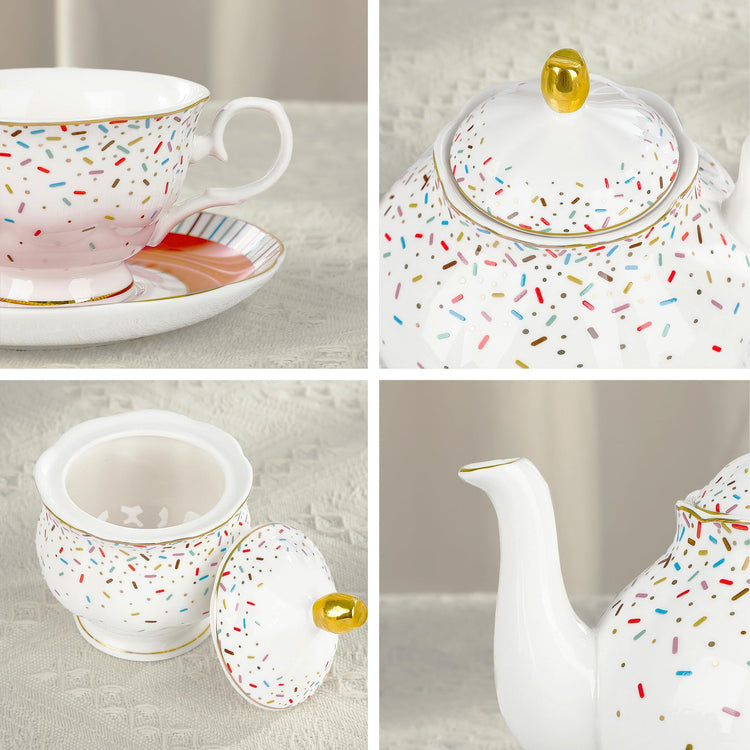 21 Piece Colorful British Porcelain Tea Sets (21 Count)