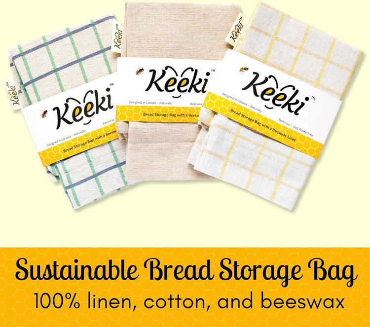 Keeki Bag - The Original Beeswax Lined Bread Bag for Homemade & Sourdough | Reusable Linen Bread Storage | Beeswax Wrap Alternative | Plastic-Free Storage w/Wide Opening & Drawstring Closure - Yellow
