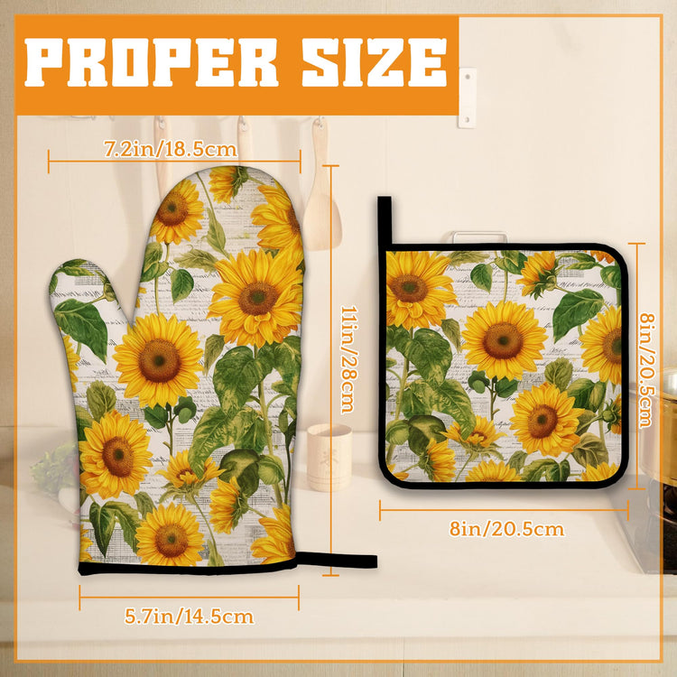 Vintage Sunflower Oven Mitts and Pot Holders (4 Count)