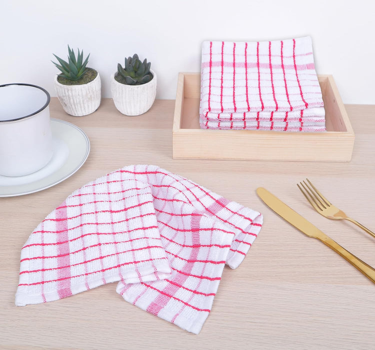 AMOUR INFINI Kitchen Dish Cloths Set of 8 - Ultra Soft, Highly Absorbent, Quick-Drying Terry Cotton Dishcloths 12"x12" Inch Wash & Cleaning Cloths for Kitchen & Dishwashing (Pink) - Nestoria