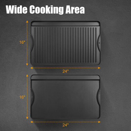 2-in-1 Reversible 16” x 24” Pre-Seasoned Cast Iron Cooking Griddle