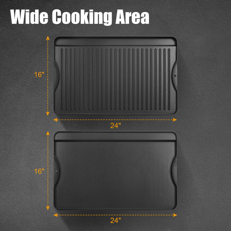 2-in-1 Reversible 16” x 24” Pre-Seasoned Cast Iron Cooking Griddle