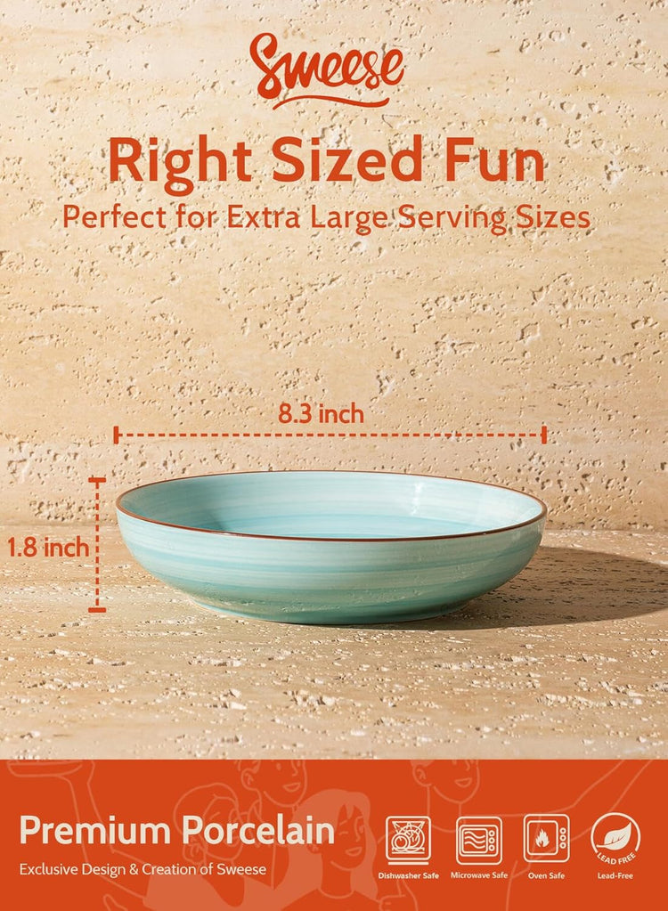 Sweese Pasta Bowls Set of 6, 30 Ounce Ceramic Salad Plates for Dishwasher & Microwave Safe - Solid Salad Bowls, Soup Bowls - Deep Plates Lipped Edges, Oven Safe Porcelain Plates Serving Bowls