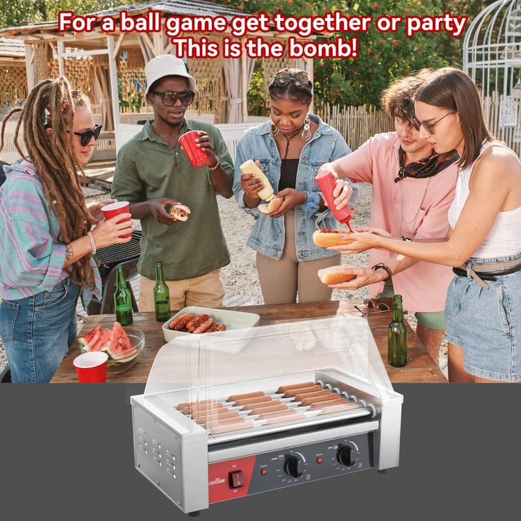Hot Dog 7 Roller Grill Cooker Machine with Transparent Sneeze Guard