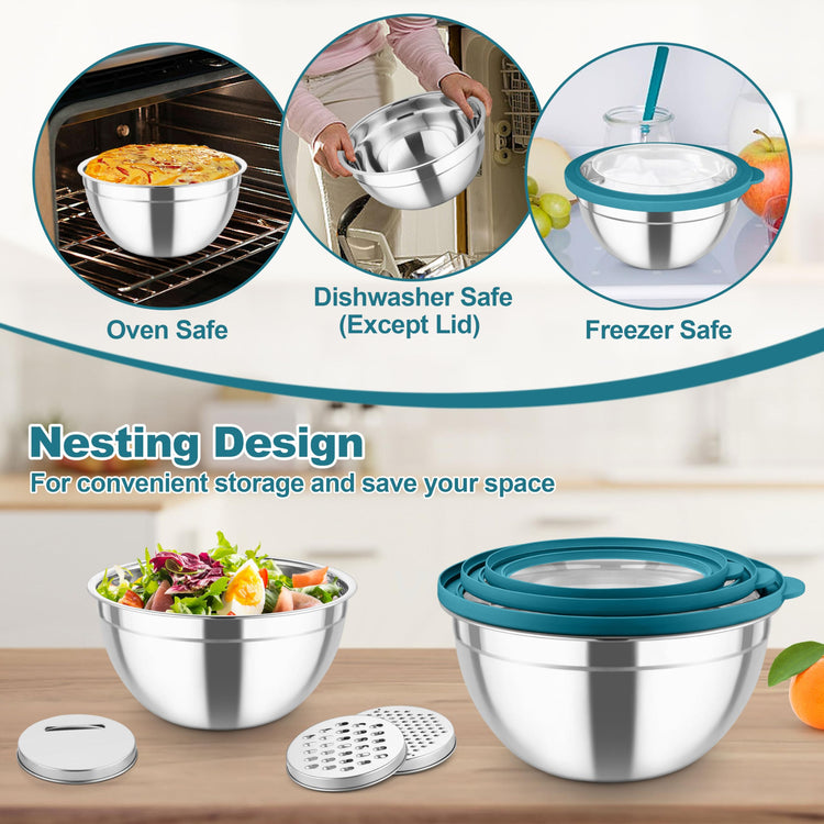Mixing Bowls Stainless Steel Salad Serving Bowl with Clear Lids (5 Count)