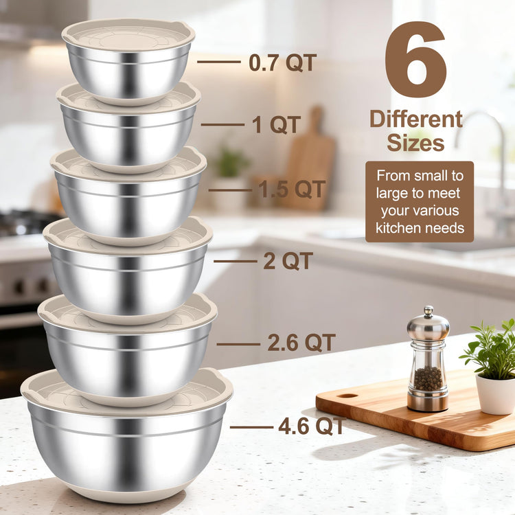 Mixing Bowls Stainless Steel Salad Bowls with Lids (6 Count)