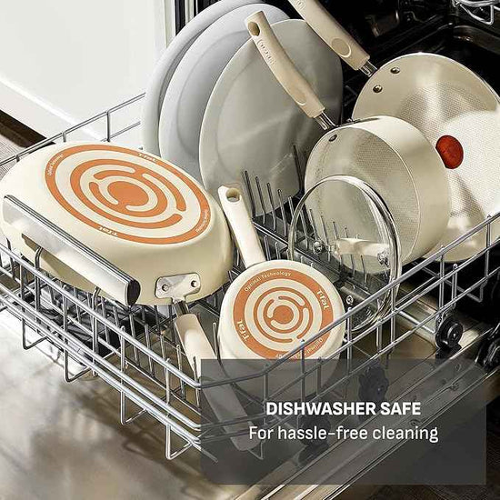 T-Fal Signature Nonstick 12 Piece Cookware Set, Oven Safe Up to 350°F, Dishwasher Safe, Pots and Pans Set, Includes Frying Pans, Saucepan, Stockpot, Cooking Utensils, Beige