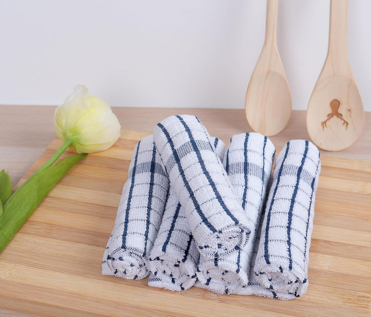 AMOUR INFINI Kitchen Dish Cloths Set of 8 - Ultra Soft, Highly Absorbent, Quick-Drying Terry Cotton Dishcloths 12"x12" Inch Wash & Cleaning Cloths for Kitchen & Dishwashing (Blue) - Nestoria