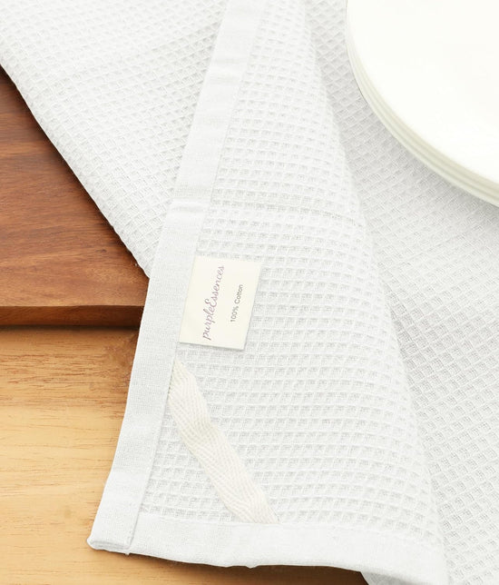 PurpleEssences Waffle Weave Kitchen Towel, 100% Cotton - 15 x 25 Inches, with Hanging Loop Ultra Soft Absorbent Quick Drying Dish Cloth, Tea and Hand Towels, 4 Pack - Spring Summer - White - Nestoria