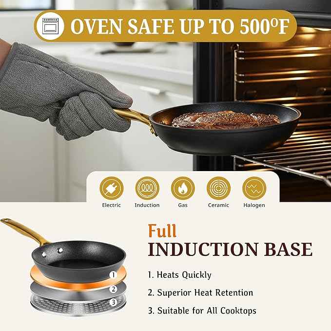 GRANITESTONE 14pcs Induction Pots and Pans Set Non Stick Cookware Set with 3 Utensils, Premium Chef Quality Forged Hard Anodized Exterior with Armor Max Coating Lasts 8x Longer, Oven & Dishwasher Safe