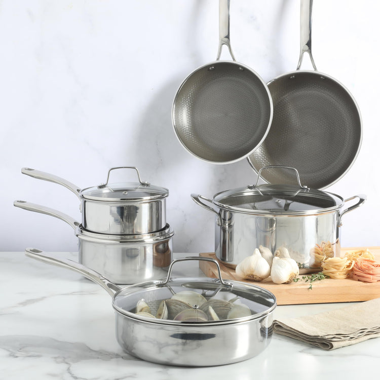 Badgley Hybrid Nonstick 10 Piece TriPly Stainless Steel Pots and Pans Non (10 Count)