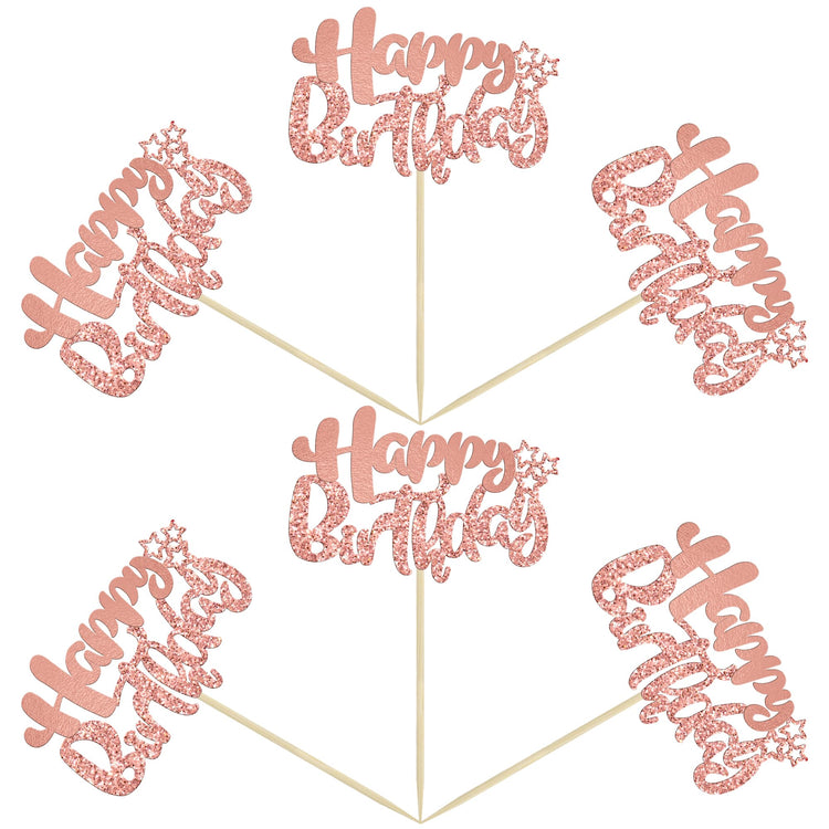 24Pcs Rose Gold Happy Birthday Cupcake Toppers for Baby Shower (24 Count)