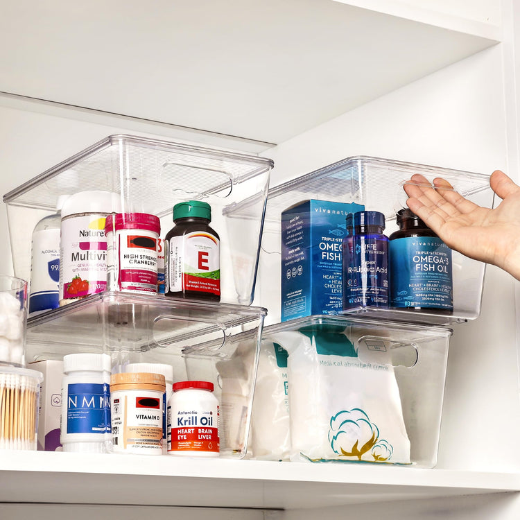 10 Pack Clear Stackable Storage Bins with Lids and Handles (10 Count)