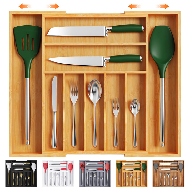 Large Premium Bamboo Silverware Organizer