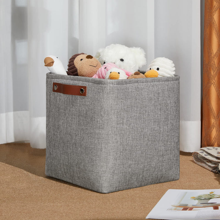 11 inch Cube Stroage Bins 4 Pack Small Grey Square Storage Baskets Cube Organizer (4 Count)