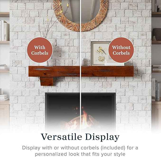 MANTELSDIRECT Breckenridge 60” Fireplace Mantel Shelf with Corbels – Rustic Floating Mantel Shelf for Over Fireplace – Cherry - Wood Shelf for Wall – Pine Box Construction