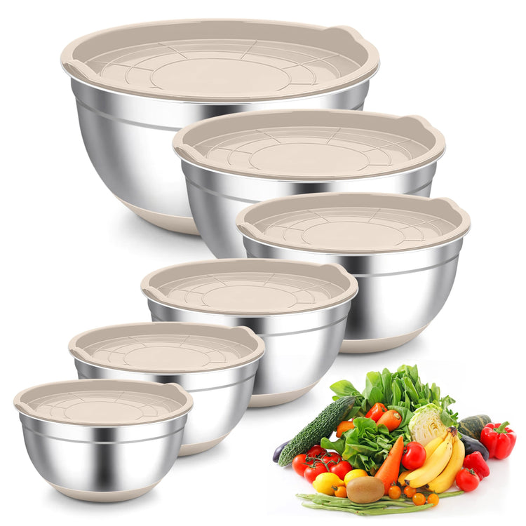 Mixing Bowls Stainless Steel Salad Bowls with Lids (6 Count)
