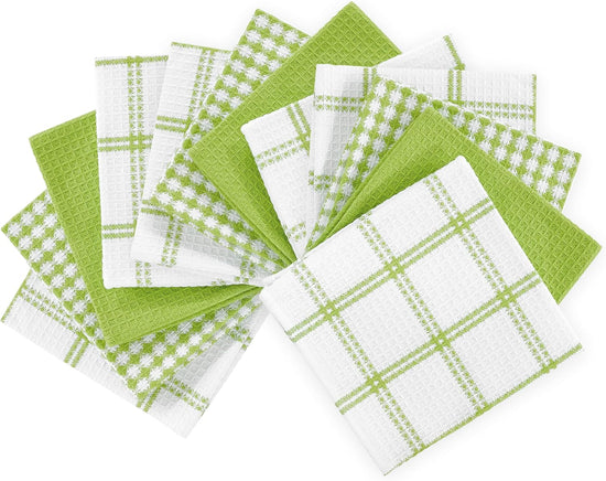 T-fal Premium Waffle Dish Cloths: Highly Absorbent, Super Soft Long Lasting - 100% Cotton, 12"x13" Towel for Cleaning & Drying Dishes, 12-Pack, Green - Nestoria