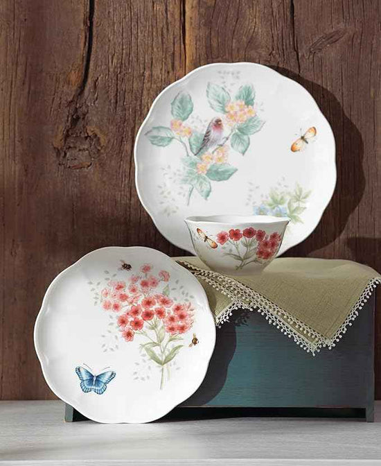 Lenox Dinnerware Set, Butterfly Meadow Flutter 12-Piece Set, Service For 4, Elegant White Porcelain, Dishwasher Safe, Chip Resistant, Plates And Bowls Sets, Home and Kitchen (Assorted, 12 Pieces)