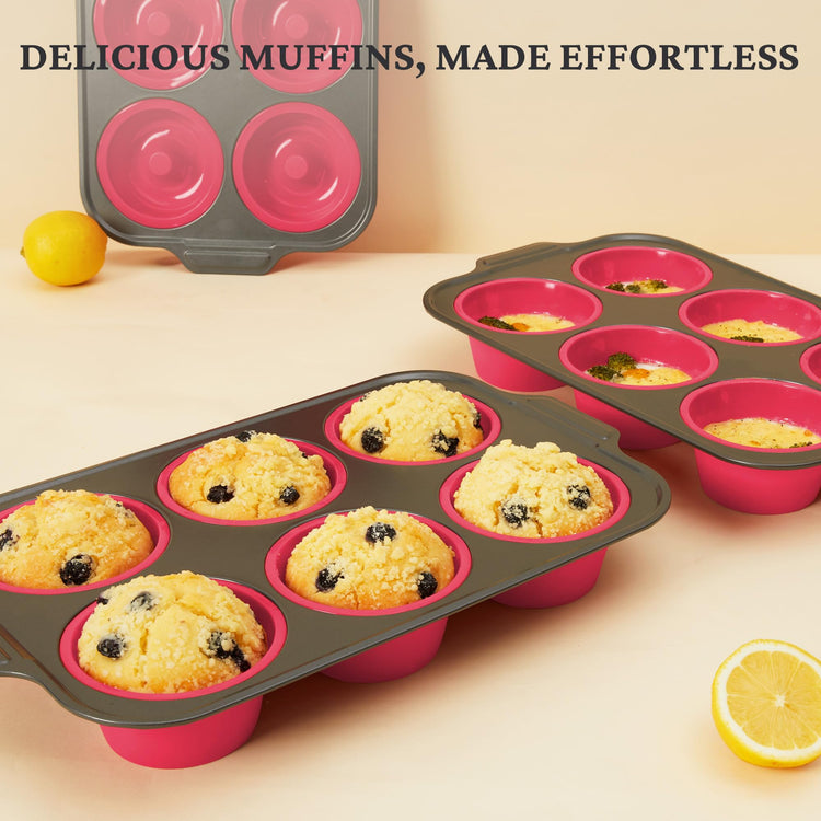 Jumbo Silicone Muffin & Cupcake Pan for Baking with Metal Frame