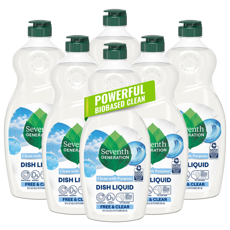 Dish Liquid Soap Free & Clear liquid soap Pack of 6 Dishwashing Soap Dish Soap for sensitive skin 19 oz (114 Fl Oz)