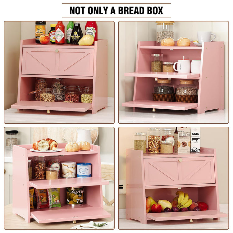 Vintage Double Layer Bread Box for Kitchen Counter Bamboo Bread Storage Container Large Capacity Bread Storage Bin