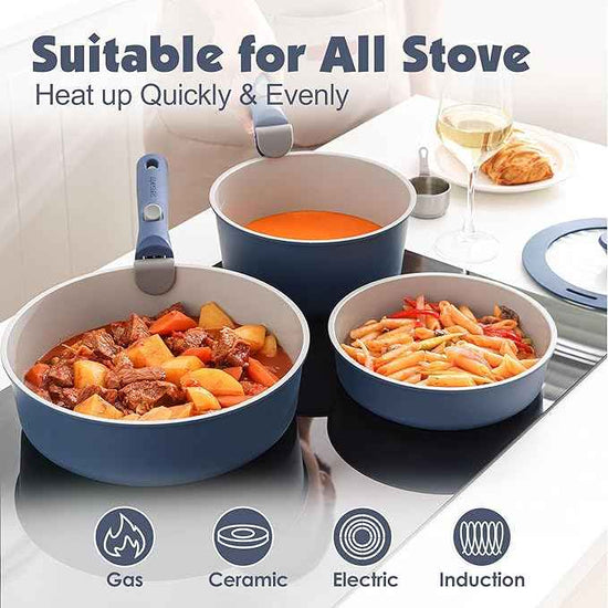 SENSARTE 24 Piece Ceramic Pots and Pans Set, Nonstick Detachable Handle Cookware, Induction Kitchen Cookware Set with Removable Handle, Healthy Non Stick for RV, Dishwasher＆Oven Safe, PFOA Free (Navy)