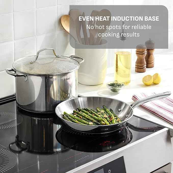 T-Fal Gourmet 11" & 12" Stainless Steel Pan Set, Induction Compatible, Dishwasher Safe, Oven Safe to 500°F, Skillet Set, Frying Pans, Silver