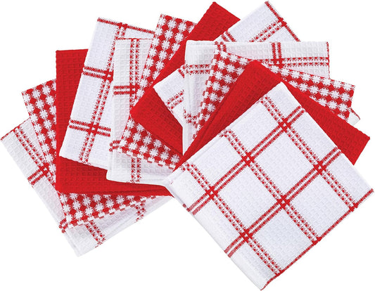 T-fal Premium Waffle Dish Cloths: Highly Absorbent, Super Soft Long Lasting - 100% Cotton, 12"x13" Towel for Cleaning & Drying, (12-Pack), Red - Nestoria
