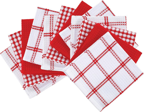 T-fal Premium Waffle Dish Cloths: Highly Absorbent, Super Soft Long Lasting - 100% Cotton, 12"x13" Towel for Cleaning & Drying, (12-Pack), Red - Nestoria