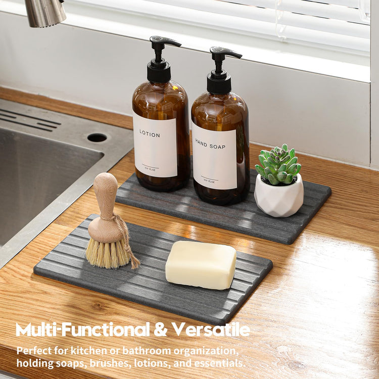 2PCS Water Absorbing Stone Drying Tray Mat for Bathroom Sink & Kitchen Counter Organizer (2 Count)