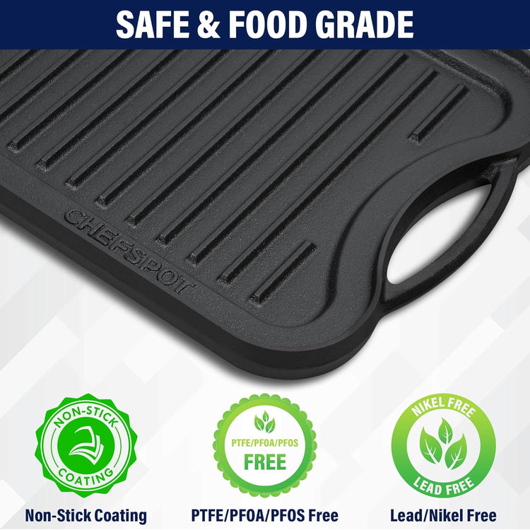 Griddle Pan for Stove Top – 20" Reversible Cast Iron Double Burner Griddle Plate, Multi-Use Preseasoned Pancake Pan with Handles - Works on most Stovetops, Grills, and Fire - Nestoria